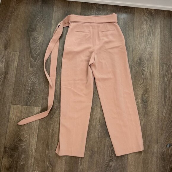 Aritzia Wilfred Feuille Pants Front Tie Belted Straight leg High Rise Waist Pink - Picture 12 of 15